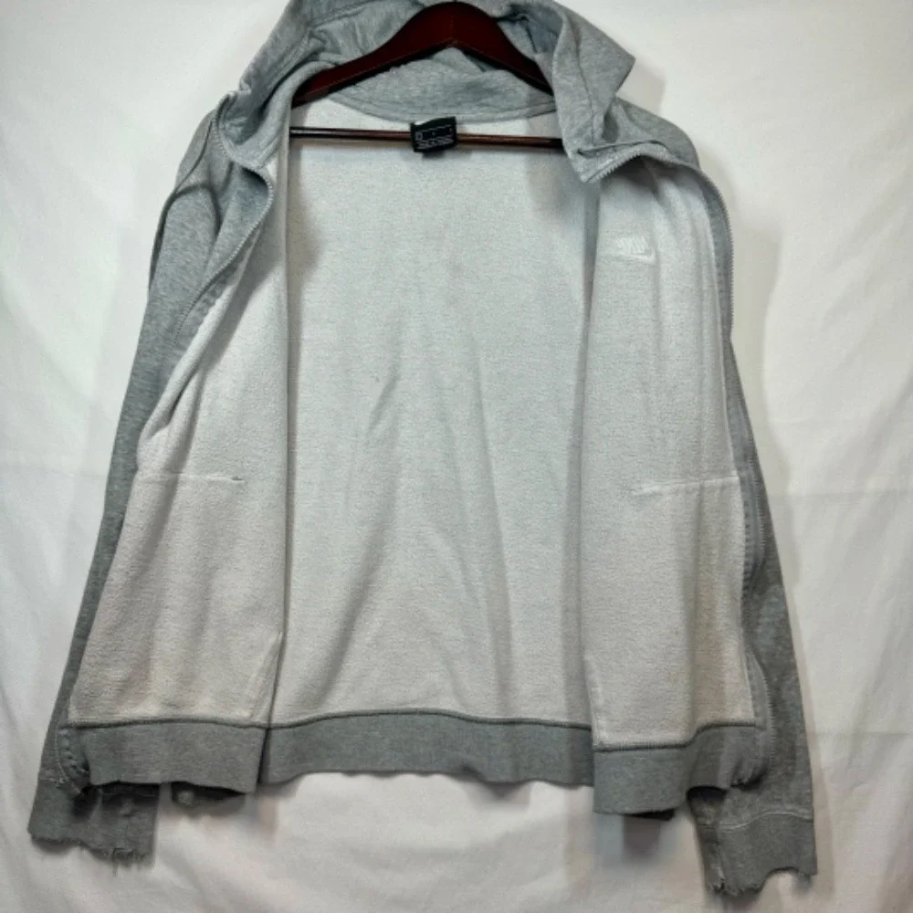 Nike Full Zip Hoodie Sweatshirt Everyday Casual Comfy Gray Diatressed‎ Sz Large